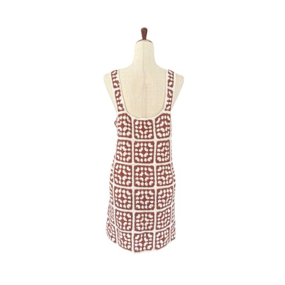 MARINE LAYER Women's Celeste Crochet Mini Dress Brown White Square Neck Med NWT - Picture 7 of 16